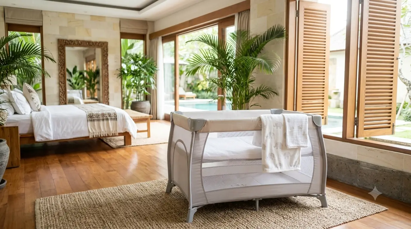 Sanur Stayz room with baby portable cot